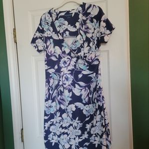 Soft Surroundings L Floral Print Cotton Faux Wrap Dress